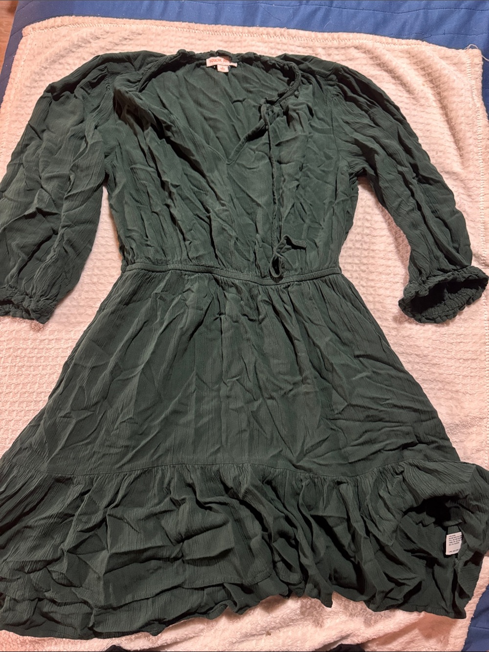 Knox Rose Dark Green Long Sleeve Ruffle Wrap Dress